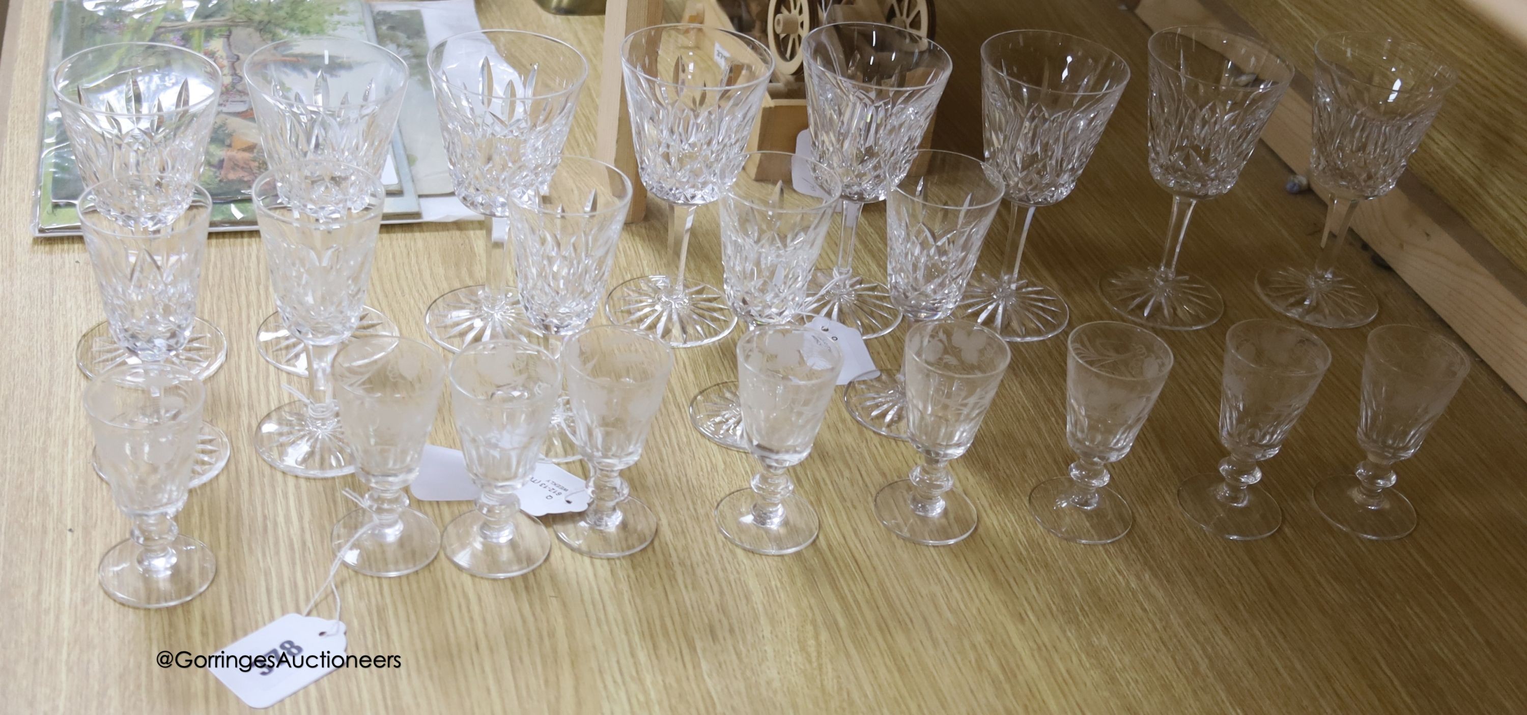 A part suite of Waterford table glassware and nine other sherry glasses